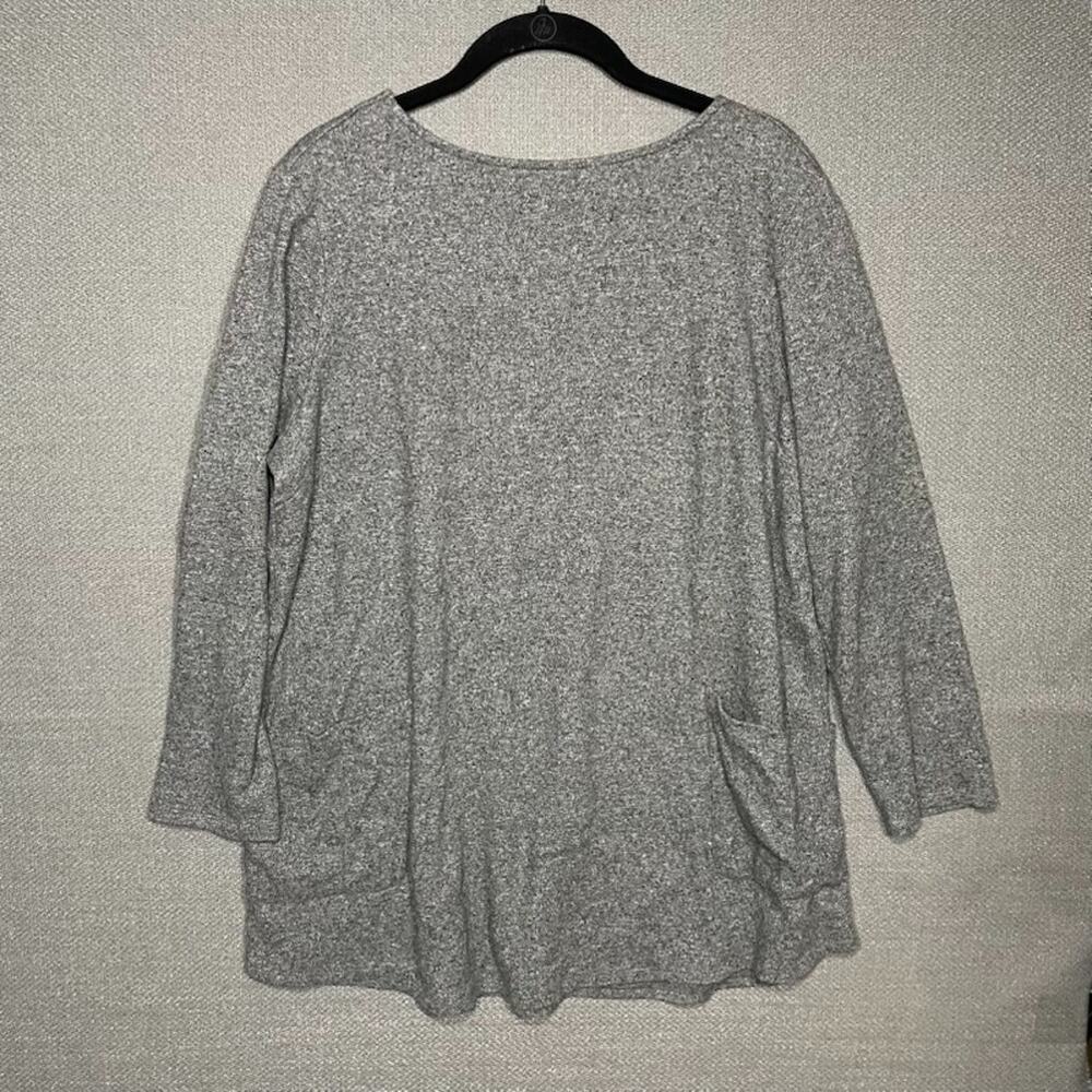 Pure Jill Grey Sweater with front pockets 1X neutral 3/4 sleeve soft cozy